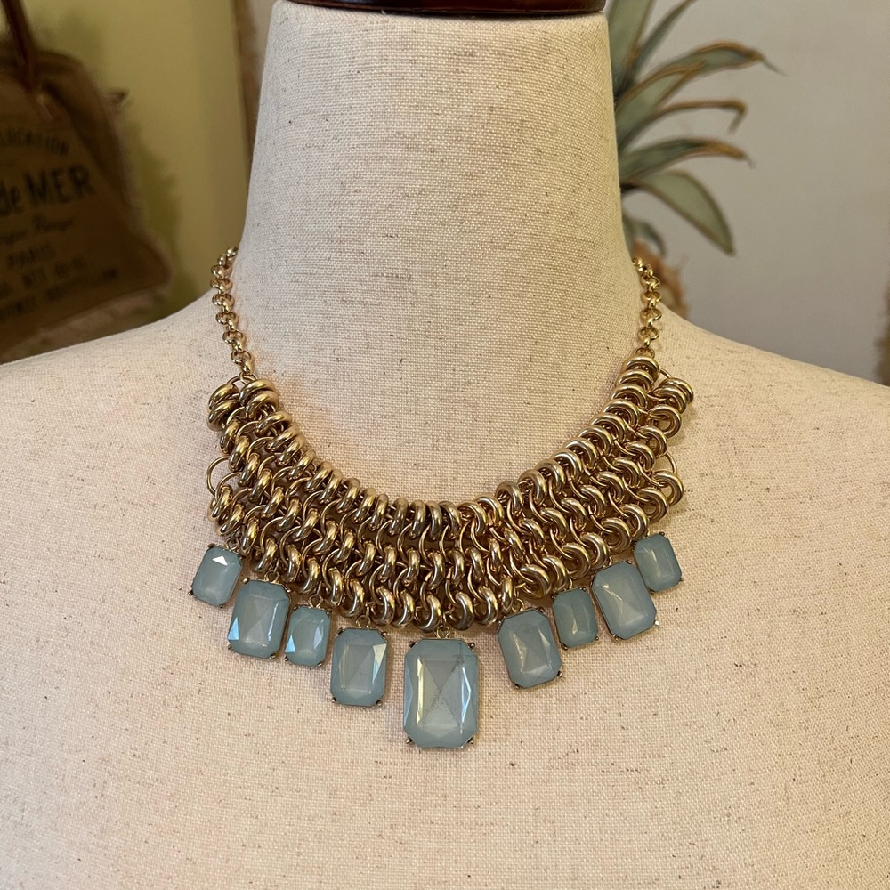 Gold and Light Blue Statement Necklace NWOT